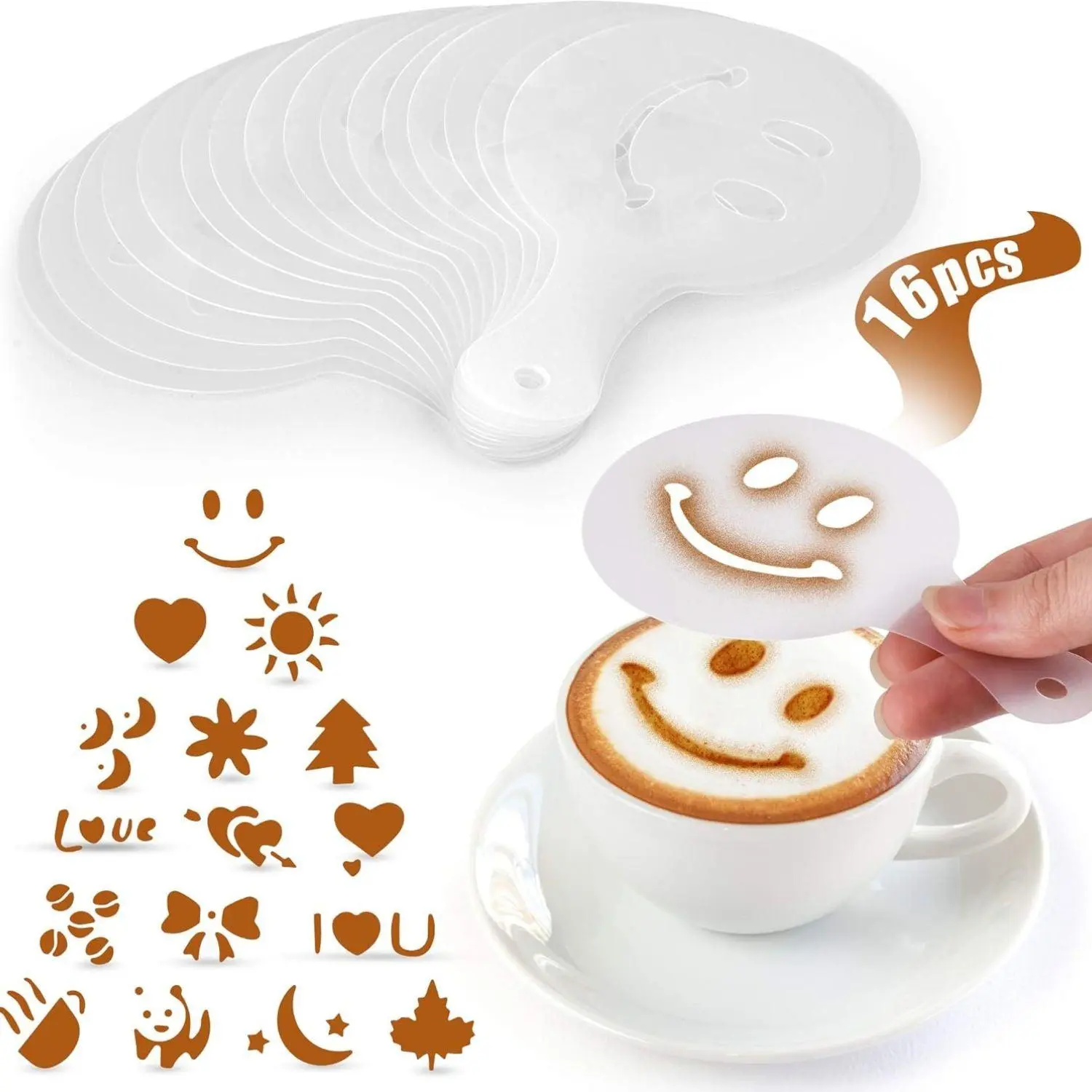 Zulay Plastic Stencils for Latte Art - 16 Pack with Beautiful Patterns for Decorating Coffee, Tea, Cakes, & Cupcakes Zulay Plastic Stencils for Latte Art - 16 Pack with Beautiful Patterns for Decorating Coffee, Tea, Cakes, & Cupcakes