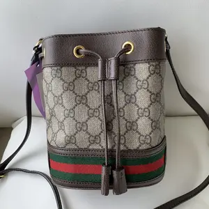 Pre-owned GUCCI Classic Red & Green Web Stripe Pattern Drawstring Mini Bucket Bag Crossbody & Shoulder Wear/WJER03223890