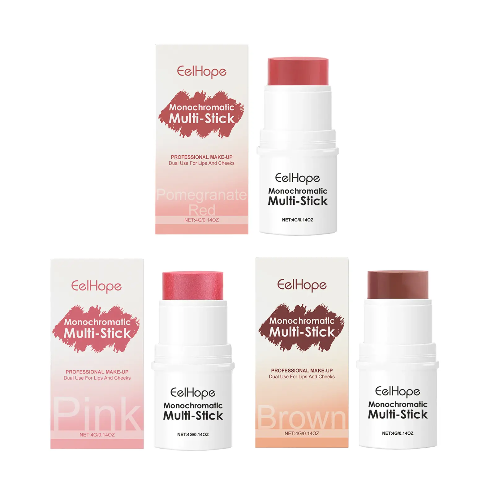 3-in-1 Cosmetic Stick - Brightening, Color-Rich, Long-Lasting, Moisturizing Multi-Use Product for Blush and Eye Shadow, Moisturize