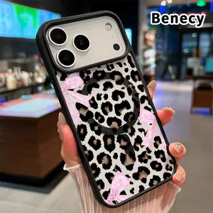 Magnetic Soft Case for iPhone 17 16  Pro Max Plus 15 14 13 12 11 Air E Non-Yellowing Drop Protection Transparent Acrylic Leopard Bow Fantasy Pattern Shockproof Silicone Cover Supports Wireless Charging
