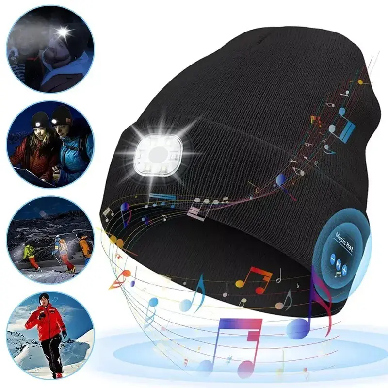 Wireless Beanie Hat Headphones - On-Ear Headphones with LED Light, LED Headwear Light Cap for Night Cycling and Running, Perfect Gifts for Men, Women, Dad, Friends and Family, Birthday gifts for Children, Valentine's Day gift For Boyfriend & Girlfriend