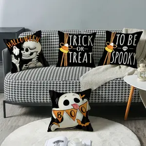 Halloween Ghost Skull Cushion Covers Set, Digital Print Zipper Pillowcases, Home Decor Sofa Car Outdoor Seat Pad, 45x45cm (17.72x17.72 Inch), 4 Pcs