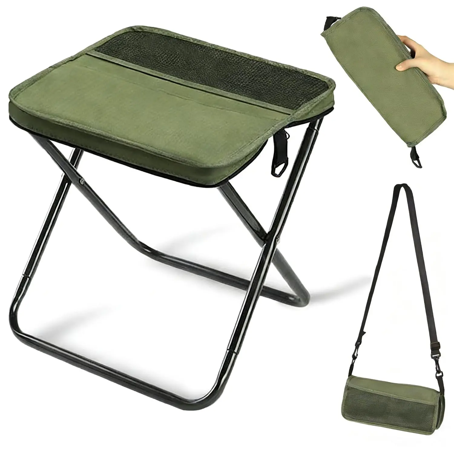 Outdoor Backpack Folding Stool,Pencil Case Stool, Portable LightweightCamping Gear, Sports Folding Chair, HandbagStool (Crossbody Bag Stool | Green)