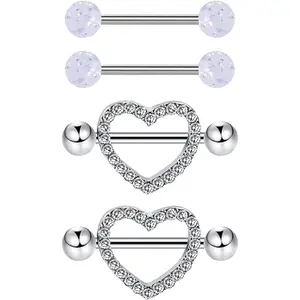 14G Stainless Steel Heart Nipple Rings and Barbell - Butterfly, Starlight  Ball, Tongue Rings for Women and Men