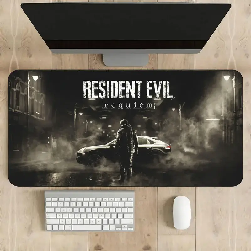 Resident Evil Leon S. Kennedy Gaming Desk Mat, Horror Gamer Setup Extended Mouse Pad, Survival Horror Desk Accessory, Retro Game Artwork Deskmat, Resident Evil Fan Gift, PC Gaming Desk Decor