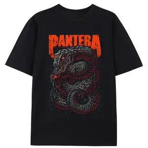 Pantera Vintage Snake Graphic Band T-Shirt | MetalTok RockTok Edgy Goth Grunge Aesthetic Tee | 80s 90s Retro Heavy Metal Music Outfit Gift For Rock Fans Metalheads | Unisex Mens Womens Cotton Crewneck Short Sleeve Black Top