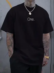 Minimalist One Word Graphic T-Shirt Simple Thin Font One. Print Crew Neck Short Sleeve Solid Black Soft Cotton Basic Casual Oversized Tee