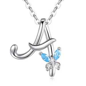 Eudora Butterfly Alphabet Letters Necklace,  Personalized S925 Sliver initial Pendant, Perfect Valentine’s Day Gift for Her, Meaningful Alphabet Jewelry