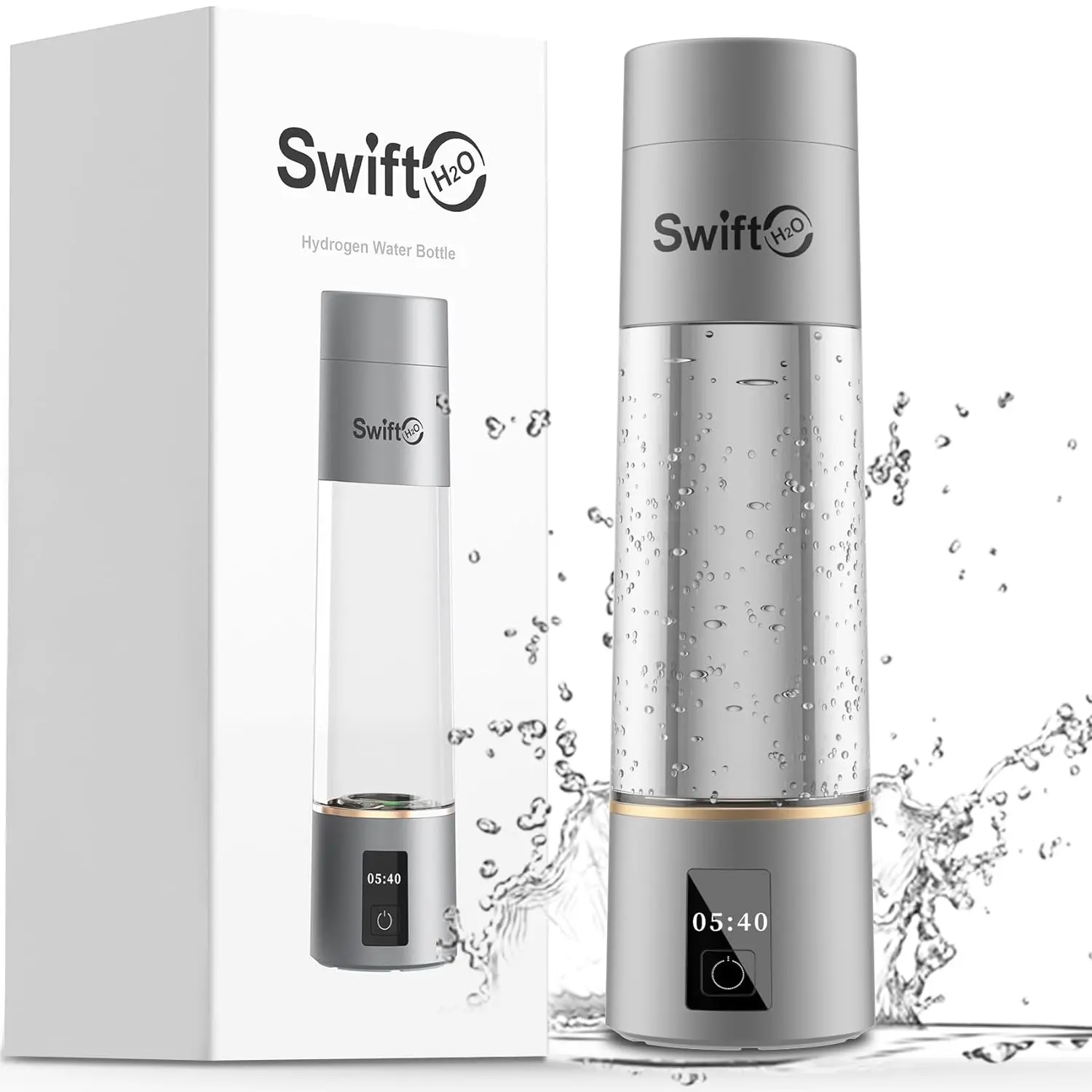 SwiftH2O Hydrogen Water Bottle, PEM/SPE Electrolysis Technology, 4000+ PPB, LED Display, Hydrogen Water Ionizer Machine, Hydro Generator Cup Detachable