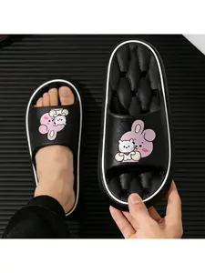 Cute Pink Rabbit Holding White Bear Slippers for Women Men Soft Comfortable Non-Slip Home Indoor Bedroom Floor Slippers Warm Winter Cozy House Shoes Fashion Cartoon Animal Print Lightweight Breathable