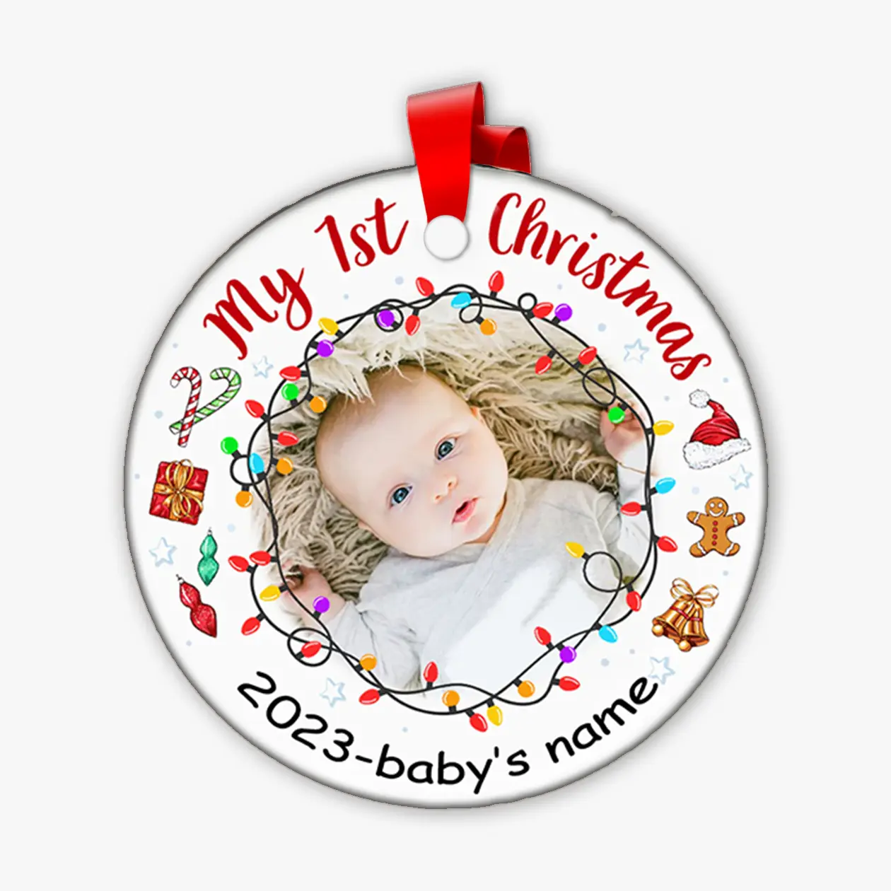 Gift For Baby Newborn My First Christmas Circle Personalized Ornament sublimation ornaments