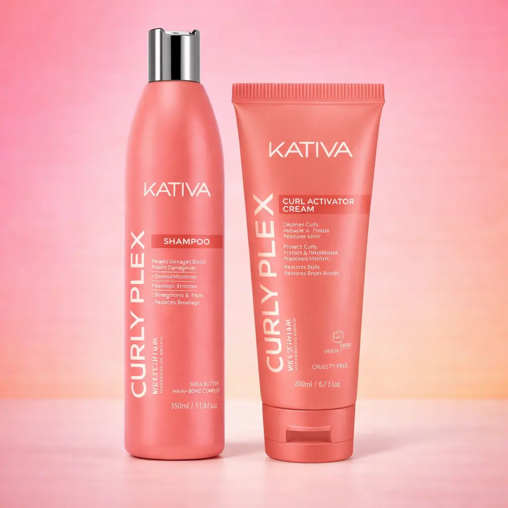 Kativa Curly Plex Haircare Bundle - 8oz Cleansing Shampoo & Curl Activator Cream Set with Nano-Bond Complex, Shea Butter & Flaxseed Blend for Curly Hair Repair, Definition, Nourishment, Moisturizer [Mother's Day Special]