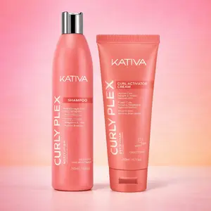 Kativa Curly Plex Bundle - Shampoo & Curl Activator Cream 8oz Set for All Curl Types with Nano-Bond Complex Shea Butter & Flaxseed Define Repair