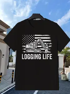 Men's Heavy-Duty Logger Life Logging T-Shirt - Lumberjack Chainsaw & Logging Truck Graphic, Forestry Workwear, 100% Short-Sleeve Crew Neck Tee for Outdoor Logging, Lumberjack competitions & Casual Wear
