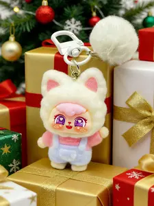 Christmas cartoon plush doll pendant keychain, Fluffy Bunny Keychain, niche design cute and exquisite creative trinkets, stylish and simple bag hanging ornaments, versatile gift-giving small objects, suitable for shopping and dating.