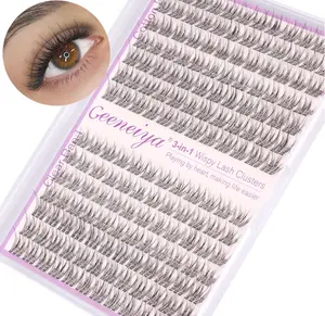 Clear Band Natural Lash Clusters Wispy Individual Eyelashes DIY Lash Extensions Natural Look Cluster Lashes D Curl Eyelash Extension,Geeneiya Wispy Eyelash Clusters (9-11MM,Clear and Black Band)