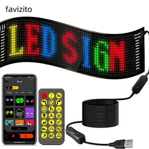 Favizito Scrolling LED Sign, Programmable Flexible LED Digital Display, Smart APP Control & Remote Control Custom Text DIY Pattern Animation Matrix Panel Board Banner LED Lights Car Accessory for Car Concert Party Bar Hotel Store Decor
