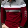 【Black Friday】Men's Patchwork Print Long Sleeve Polo Shirt, Polo Style Regular Fit Casual Button Front Collared Top for Fall & Winter, Men's Clothes for Daily Wear, Menswear, Casual Polo Shirts, Buttoned Polo Shirt