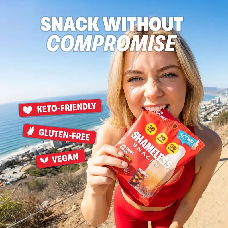 Shameless Snacks So Cool Cola Chewy Gummy Candy - Keto, Low Sugar, Gluten-Free, Glycerin-Infused Vegan Sweet Crave-Satisfy Low Calorie Candy, Erythritol & Sucralose-Sweetened High Fiber Boxed Set Office Snacks for Adults