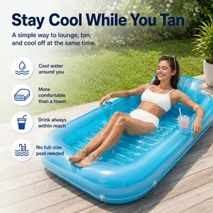 Inflatable Tanning Pool Lounger Float, 177x116cm/70x46in Pink White 4-in-1 Suntan Tub Raft with Pillow & Cup Holders, Heavy Duty Blow Up Water Bed for Adults, Kids Ball Pit, Pool, Patio, Beach, Backyard Summer Party & Sunbathing