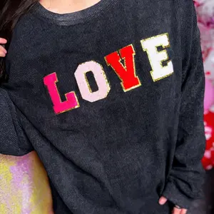 S-XXL Love Chenille Patch Corded Crew