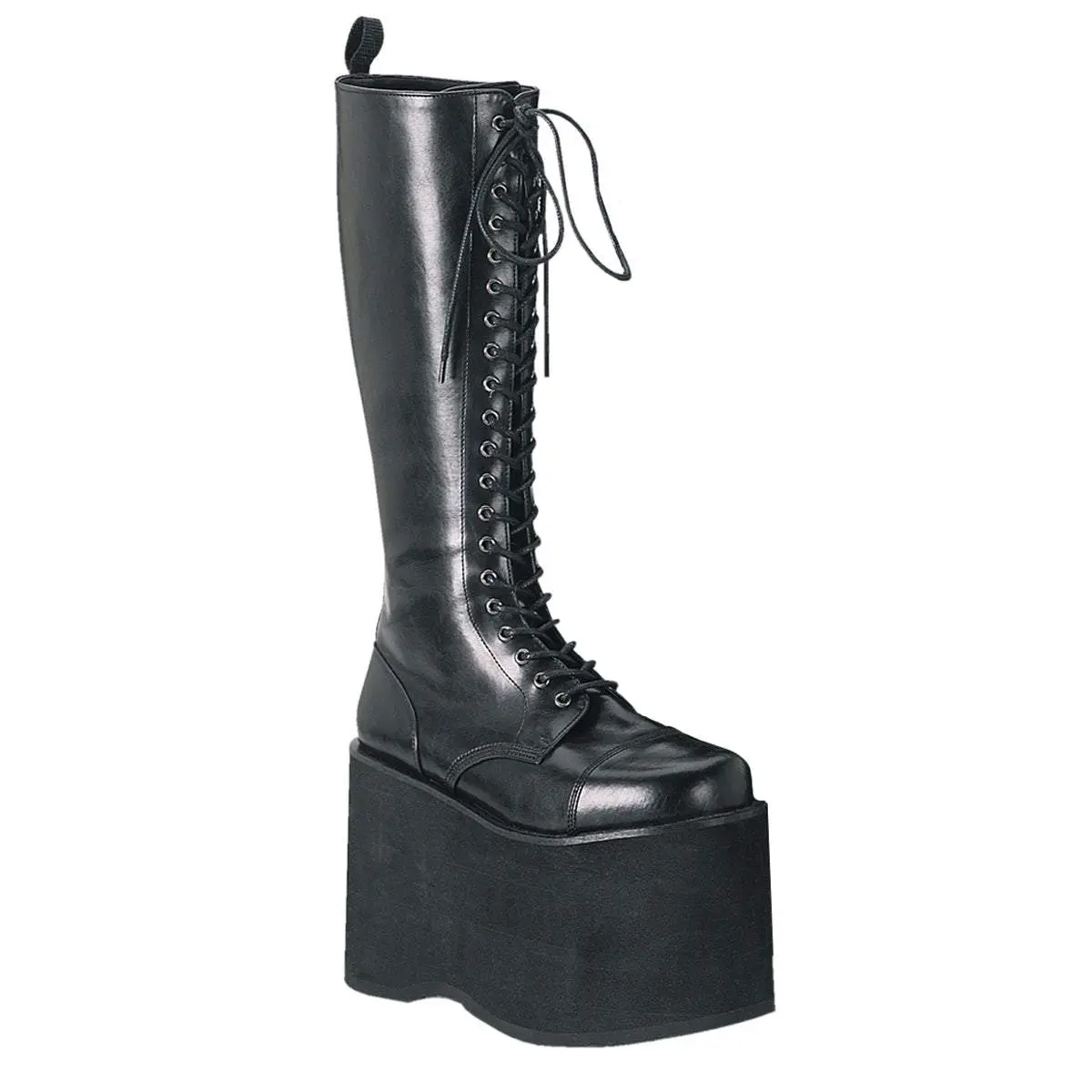 Demonia Men's Mega-602 Black Faux Leather Knee-high Boots with 5 3/4" Platform & Full Inner Side Zipper Gothic Punk Cyber Lace-Up Design