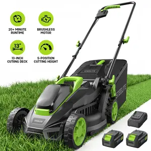 STEELITE 13 Inch Brushless Cordless Lawn Mower - 20V Electric Push Mower with 4.0Ah Battery and Charger Included, 5-Position Height Adjustable, 3-in-1 Mulching & Bagging, Easy Assembly for Small Urban Lawn and Garden