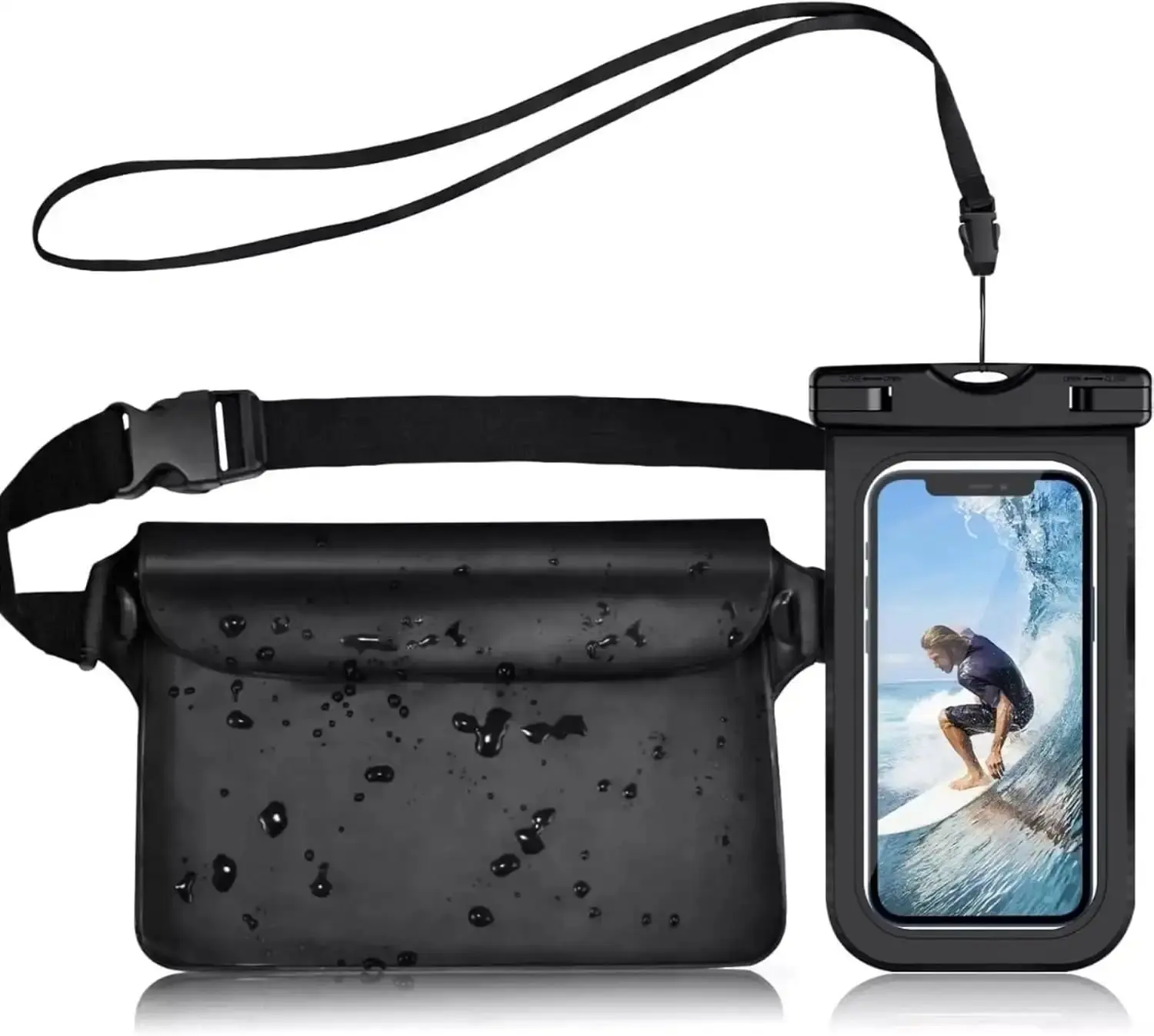 IPX8 Waterproof Phone Pouch, 7 Inch Submersible Dry Bag with Adjustable Waist Strap, Touch Screen Phone Case for Boating Fishing Travel