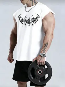 Men's Trendy Geometric Print Round Neck Sleeveless Vest, Workout Vest, Casual Comfortable Top, Perfect for Summer Outdoor Fitness Sports Wear