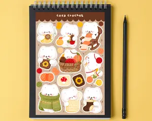 Kawaii Kitty Crochet Sticker Sheet, Cute Cat Crocheting Sticker Pack, Adorable Kitty Yarn Stickers, Crochet Lover Cat Sticker Sheet, Kawaii Crafting Cat Vinyl Decals