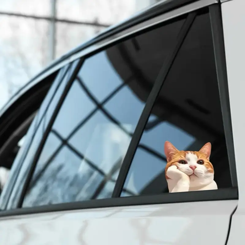 Funny Thinking Cat Car Decal – Cute Orange Cat Window Sticker – Cat Lover Vinyl Decal for Car, Truck, Laptop