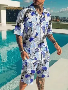 Men’s Premium Beach Resort Outfit – Camp Shirt & Drawstring Waist Shorts, Relaxed Fit for Summer Vacation