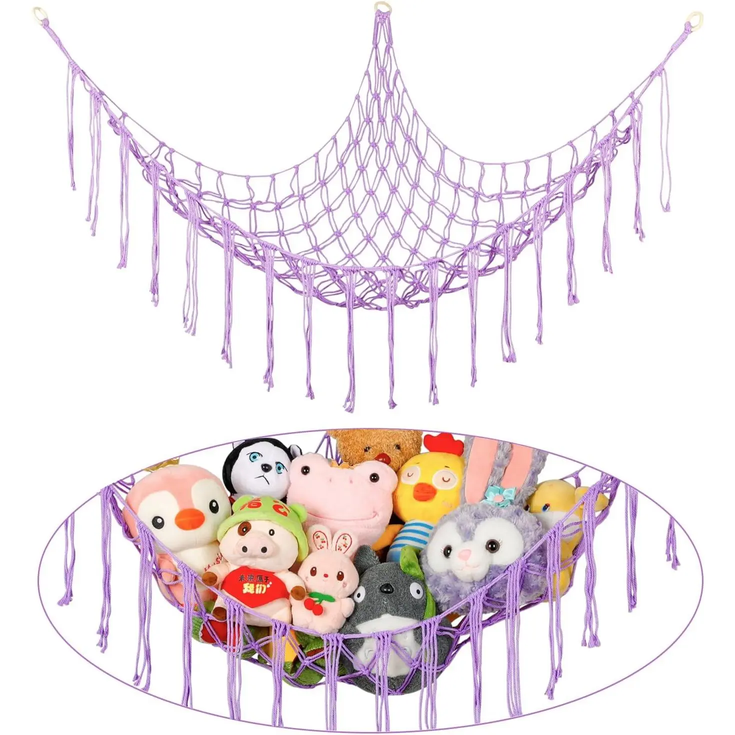 Stuffed  Hammock Corner, Hand-knitted Large Plushie Net  Hammock with Wooden Rings | Boho Cute Stuff  Storage for  & Bedroom | Mesh   Organizer Holder  Room Decor