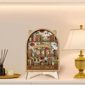 Wooden Book Reading Counter, Vintage Bookshelf Style, Adjustable Number Record, Reader Gift, Ideal for Book Lovers