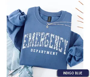 Blue Floral Emergency Department Short Sleeve T-SHIRT / Sweatshirt  , Emergency Nurse, Emergency Shirt,