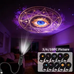 3/6/10pc Pattern LED Projection Lamp, 360° Rotatable LED Projector, Holiday Atmosphere Light, Aurora Projector Lamp, Wall Ceiling Indoor Bedroom Decor