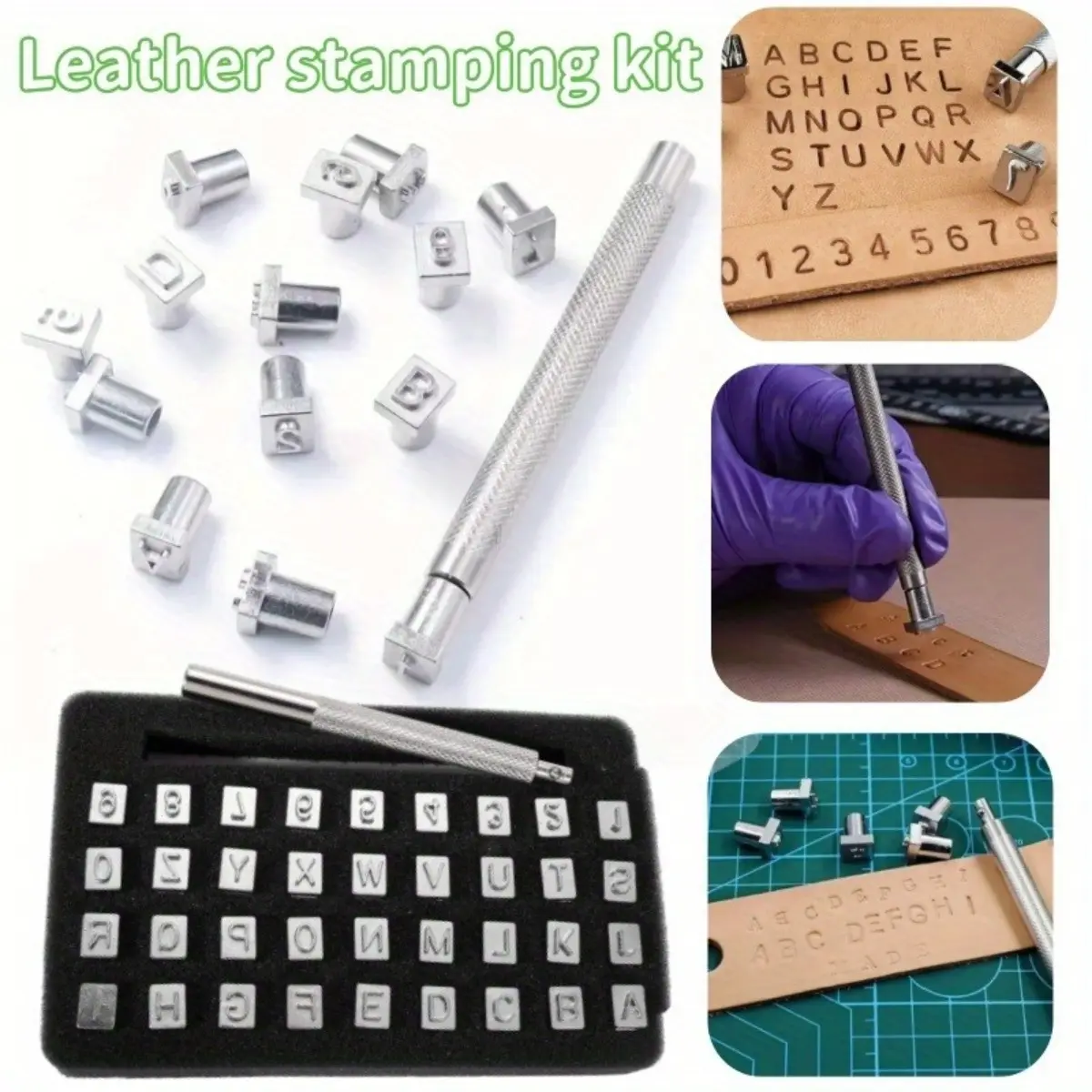 Leathercraft Heavy-Duty 6mm Alloy Steel Alphabet & Number Stamp Set - 26 Letters, 10 Numbers, 1 Stamping Tool for Belt, Bag Marking, Crafts Embellishments, Wet Leather Use, Strong Impact, Extremely Strong Sewing Accessory Kit