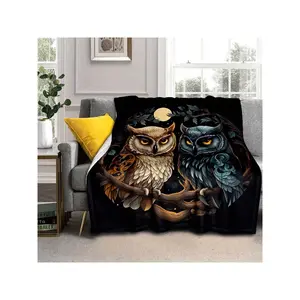 Enchanted Owl Couple Moonlit Branch Throw Blanket - Intricate Artistic Cozy Blanket for Home