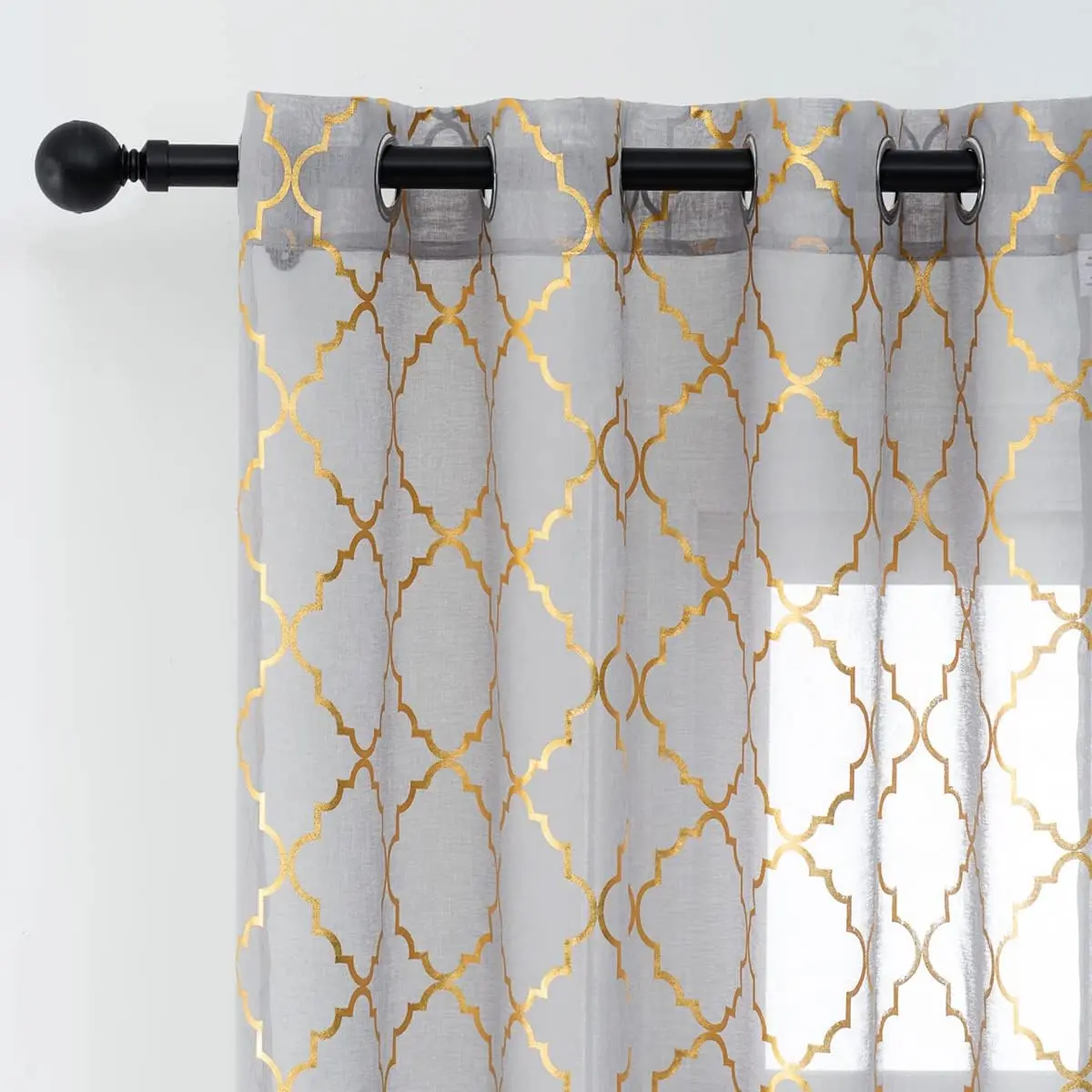 Grey Sheer Curtains 95 Inches Long 2 Panels Sparkle Moroccan  Shimmer Sheer Curtains for Living Room, Grommet Light Filtering  Sheer Window Curtains, W52 x L95 Inch