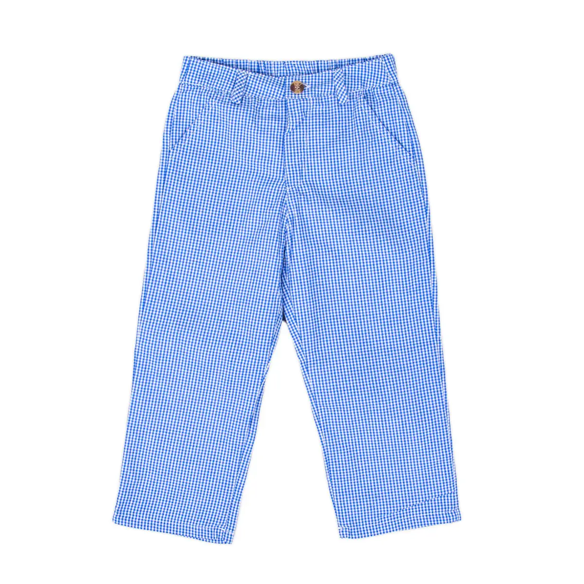 Royal Blue Gingham Standard Pants - Boys' Classic Button Front Pant for Any Occasion