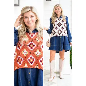 Crochet Granny Square Vest with Side Tie Tassels