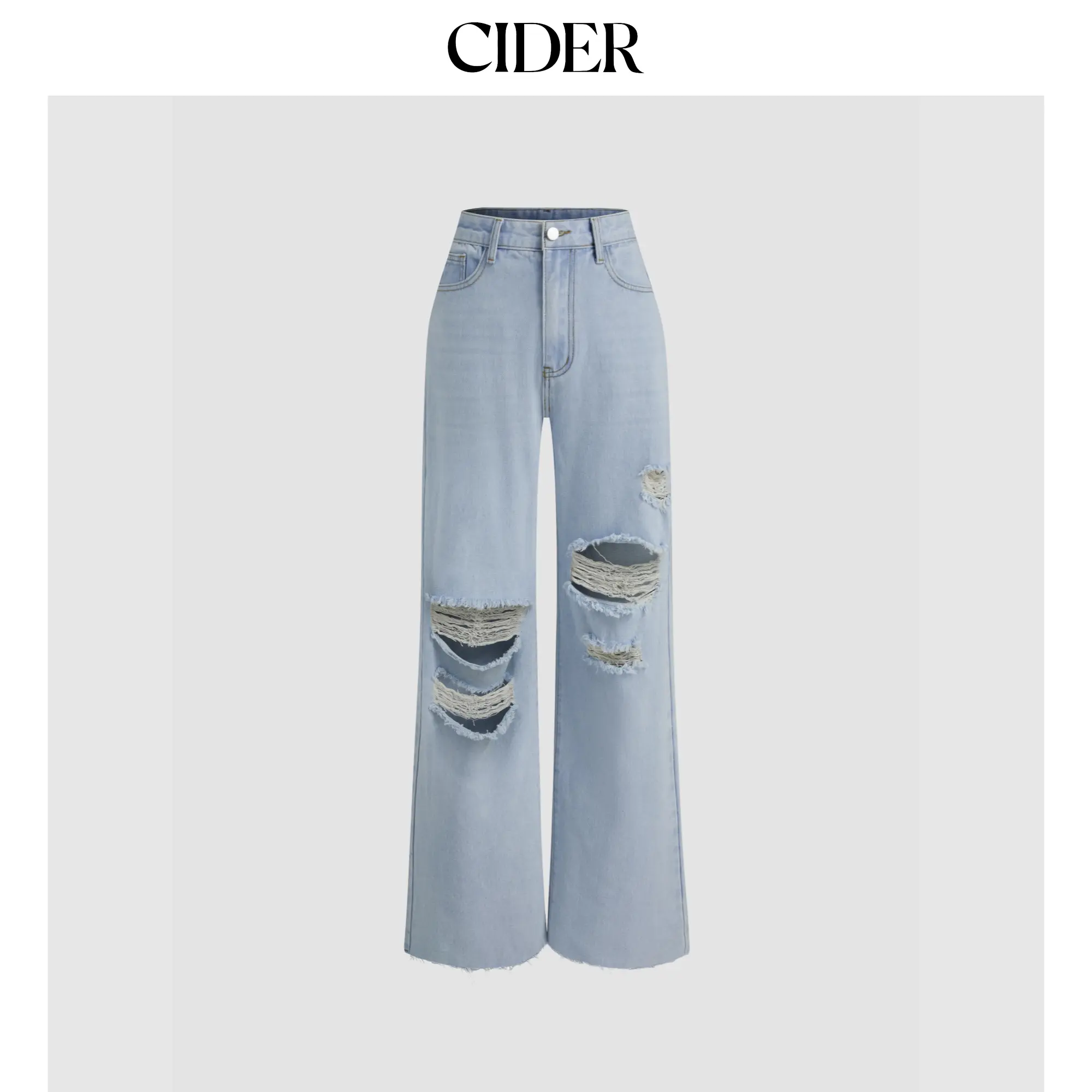 Cider [12 colors, size 0-26] Mid Rise Ripped Straight Leg Jeans