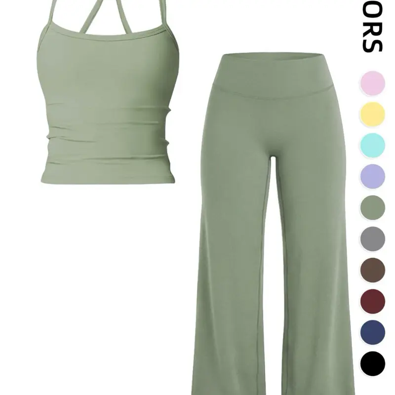 Women's Basic Sleeveless Fashion Gym Sports Clothing Set, Lady's Workout Pants Set (Sports & Outdoor Use) Breathable