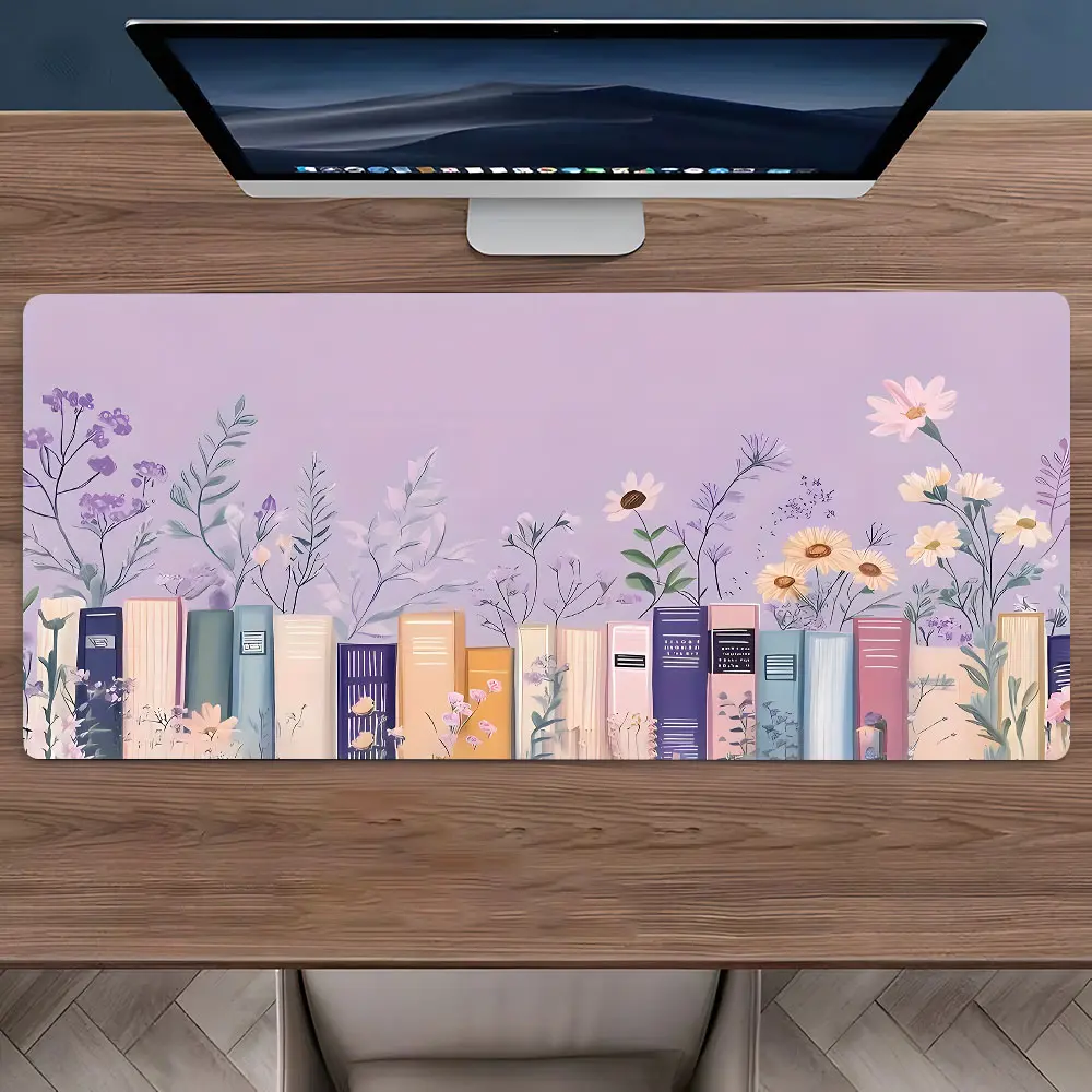 Pastel Book & Floral Large Gaming Mouse Pad,Aesthetic Desktop Drotection Pad, Desk Accessory, Computer desk accessories, Washable Rubber Pad Non-Slip Lock Edge Multi-Size Mouse Pad Suitable For Home Office,Gift for Family and Friends