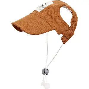 Adjustable Pet Dog Cat Sun Cap with Ear Holes, Adjustable Outdoor Puppy Baseball Hat Brown Large