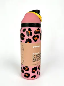 32oz Owala Style Insulated Water Bottle, Double-Walled Stainless Steel, Leakproof Flip Lid, Cute Pink Leopard Print Tumbler for Sports, School & Daily Use Drinkware Flasks Bottled Mug Portable Printed Kids floral new friendly insulation hot resin drink ti