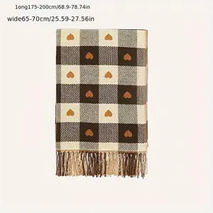Women's Elegant Reversible Love Heart Scarf Thick Warm Windproof Polyester 175-200cm Essential Shawl Keffiyeh Weaving Charming Pattern