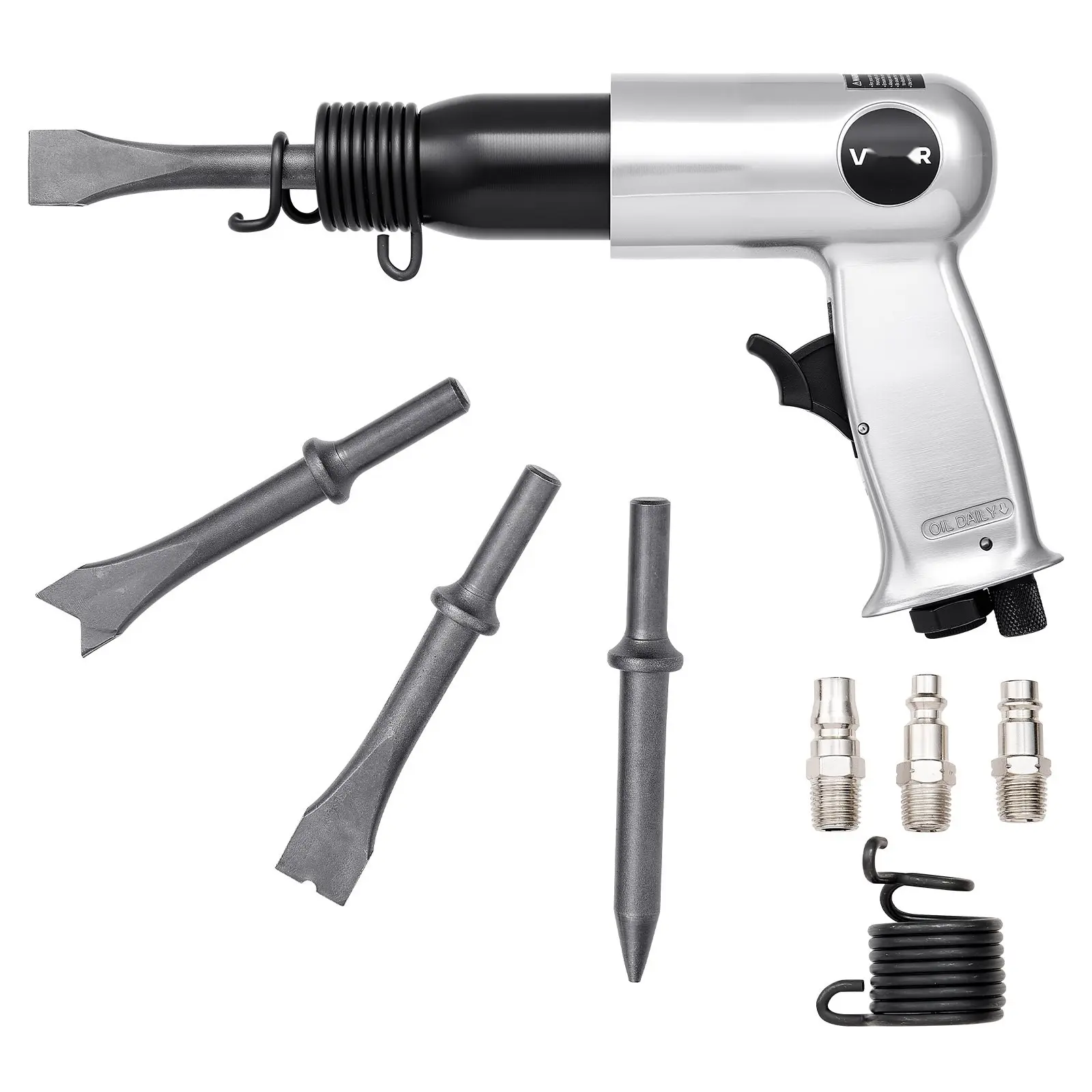 Air Hammer 3500 BPM 12 CFM Pneumatic Hammer Kit With 4 Chisels For Metalworking, Construction, Automotive Body Repair, And General Shop Use; Durable Aluminum Housing, High Impact Chisel Bits, Professional Grade