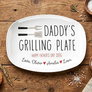 Custom Dad's Grilling Plate, Personalized Serving Tray Platter, Father's Day Gift From Kids, BBQ Lover Gift For Dad, Grill Master Daddy Gift