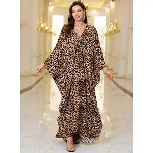 Women's Plus Size Kaftan Dress V-Neck Batwing Sleeves Summer Floral Print Beach Cover Up Soft Lightweight Fabric Suitable for Beach Trips Vacations Pool Days Casual Outings Comfortable Loose Fit